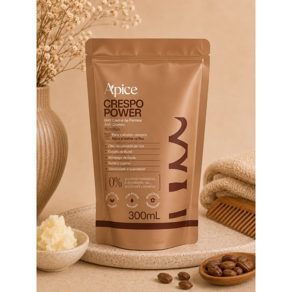Refil - Creme de Pentear Nutritivo Crespo Power 300g - No Poo / Low Poo - Ação Condicionante - Apice