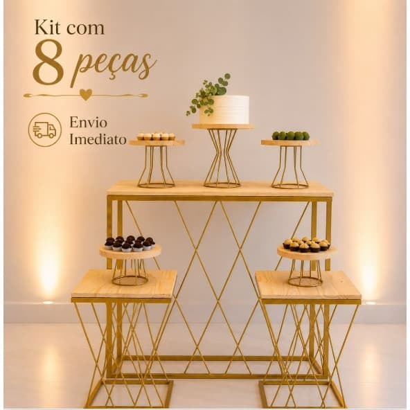 Kit 8 peças Decoração Festa Boleiras Doceiras Mesas Trançadas Aniversário Casamento Mesa de Doces...