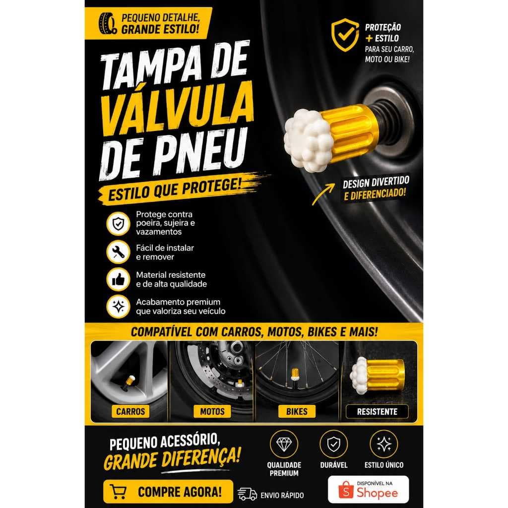 Tampa de Válvula para Pneu Modelo Caneca de Chopp Personalizada Kit com 4 Unidades