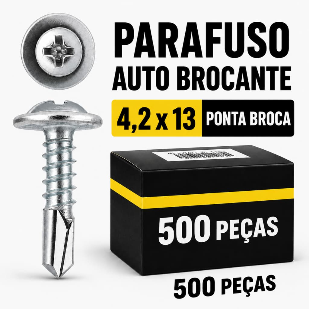 Kit 500 Parafuso Auto Brocante Flangeado 4,2x13 Drywall Forro PVC Estrutura Chapa Metal