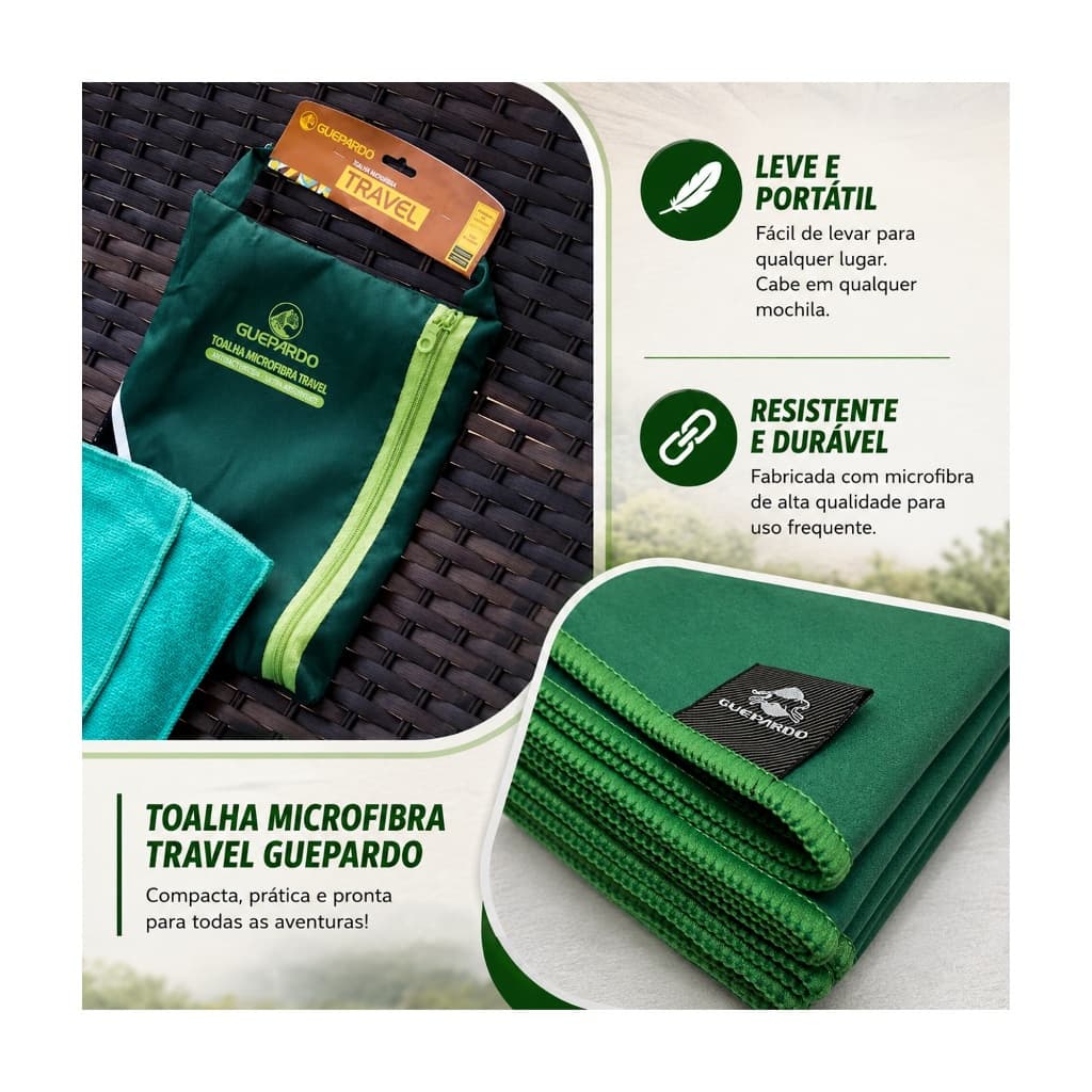 Guepardo Toalha Microfibra Travel Verde Secagem Rápida e Compacta para Viagem Camping