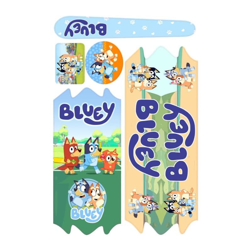 Cartela de Adesivos Bluey Personagens Aro 12/16/20/24