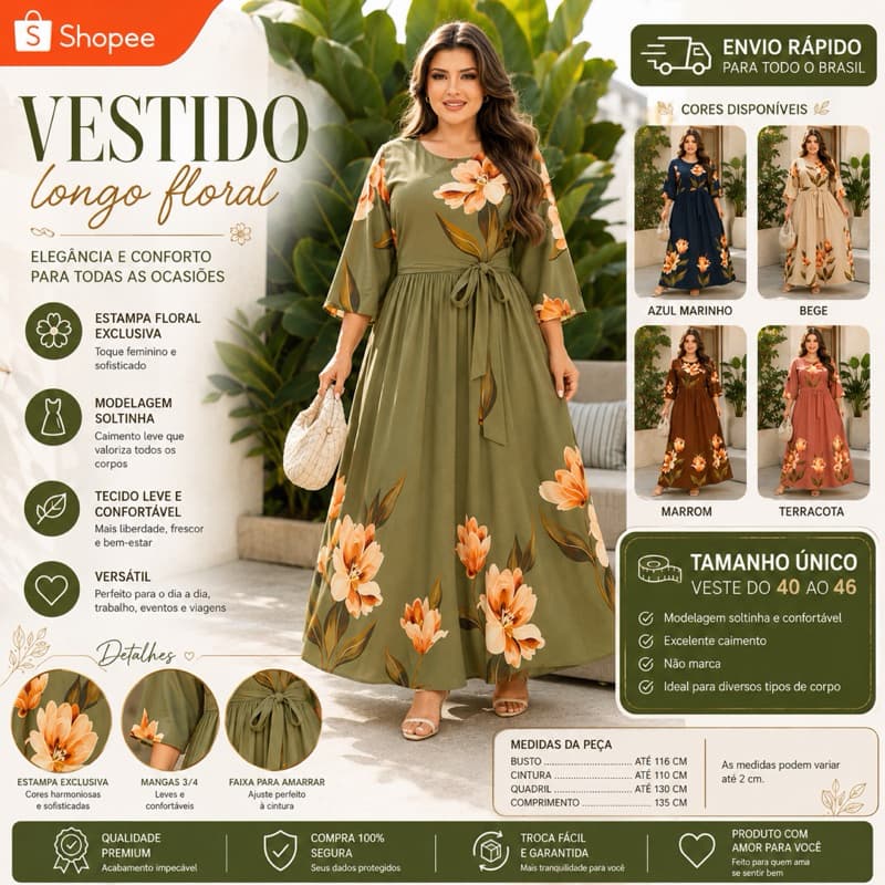 Vestido Longo  Feminino  Moda Evangélica Elegante com Faixa na Cintura Modelagem Solta