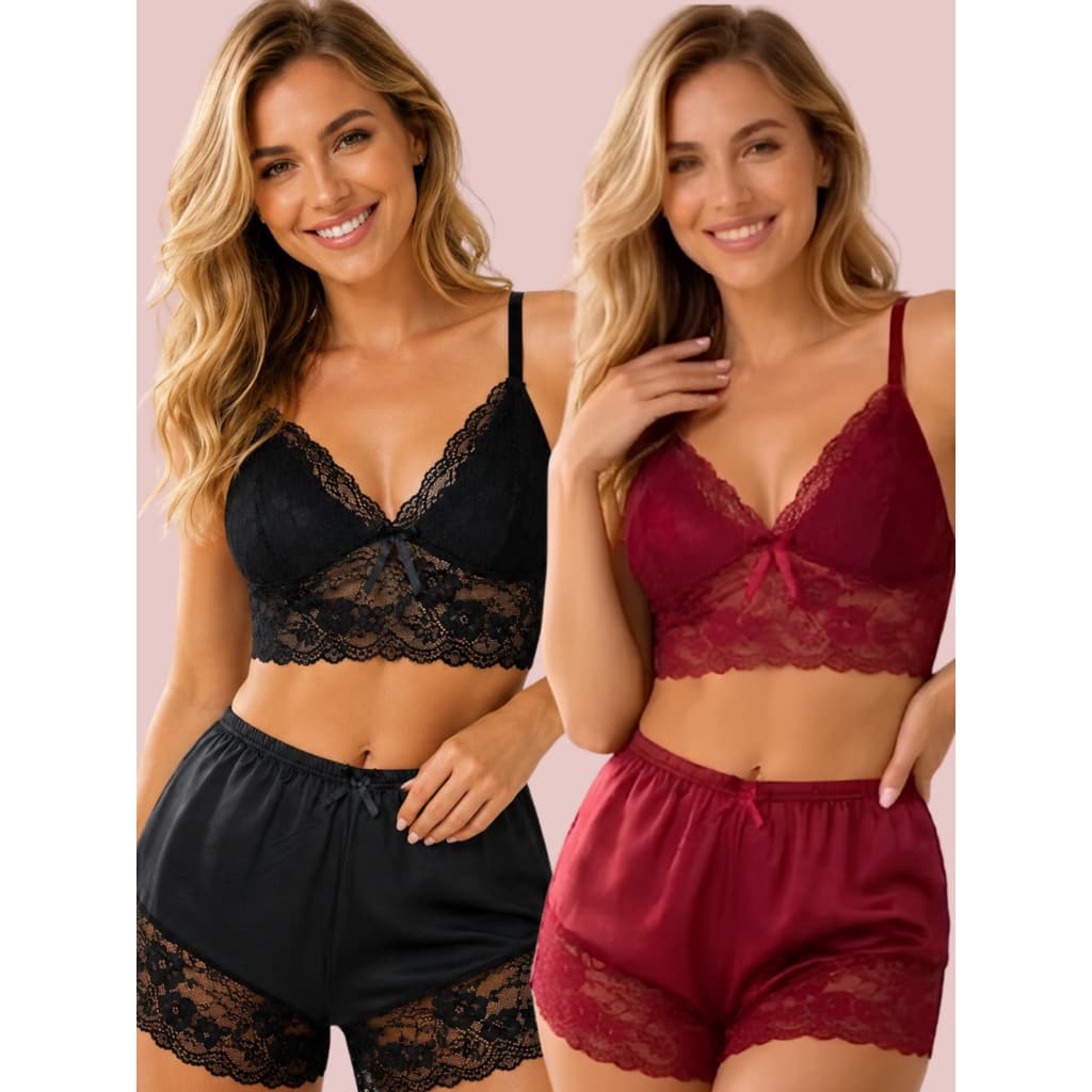 Baby Doll Feminino Pijama Short e Top Alça com Renda Busto Forrado Noite Sensual Confortável Dormir