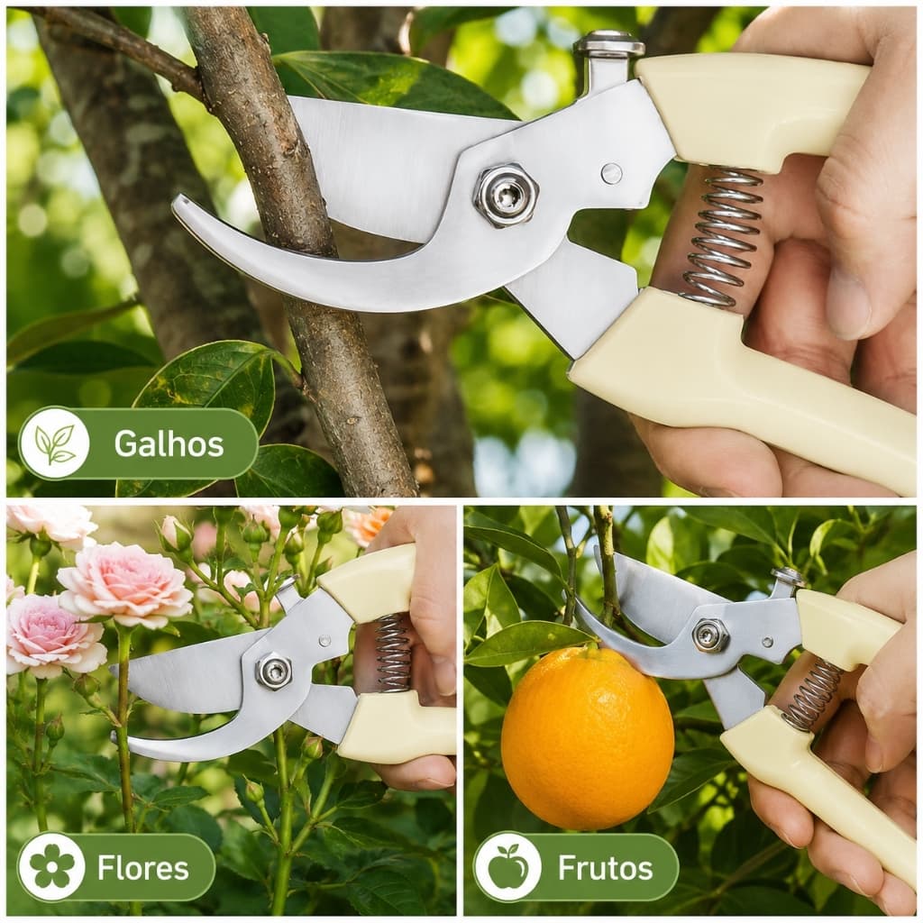 Tesoura de Poda Profissional para Jardinagem Cortador de Galhos Flores Frutas Plantas Aço Inox 8667