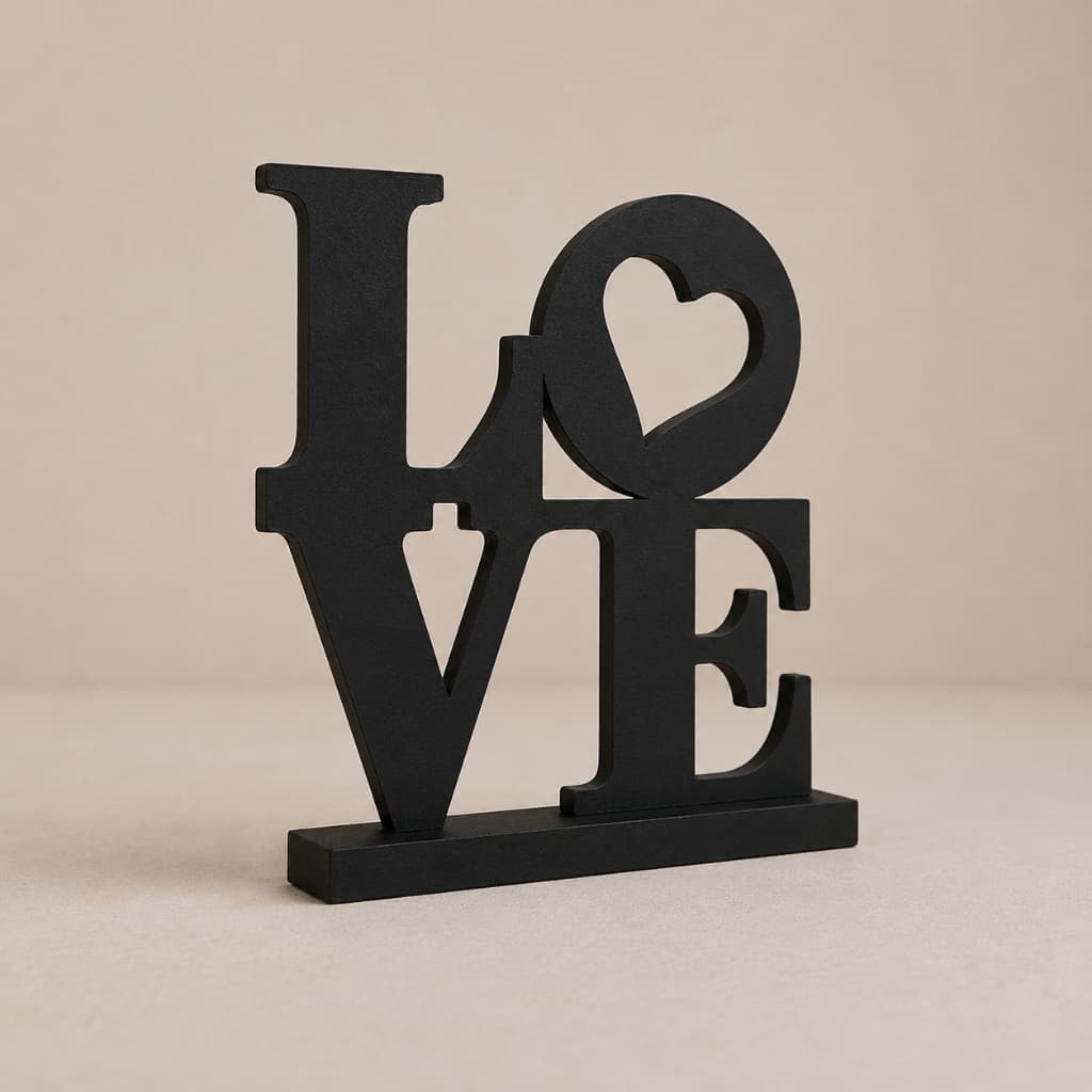 Palavra Decorativa LOVE 200x200mm Preto MDF Placa Parede Decoração