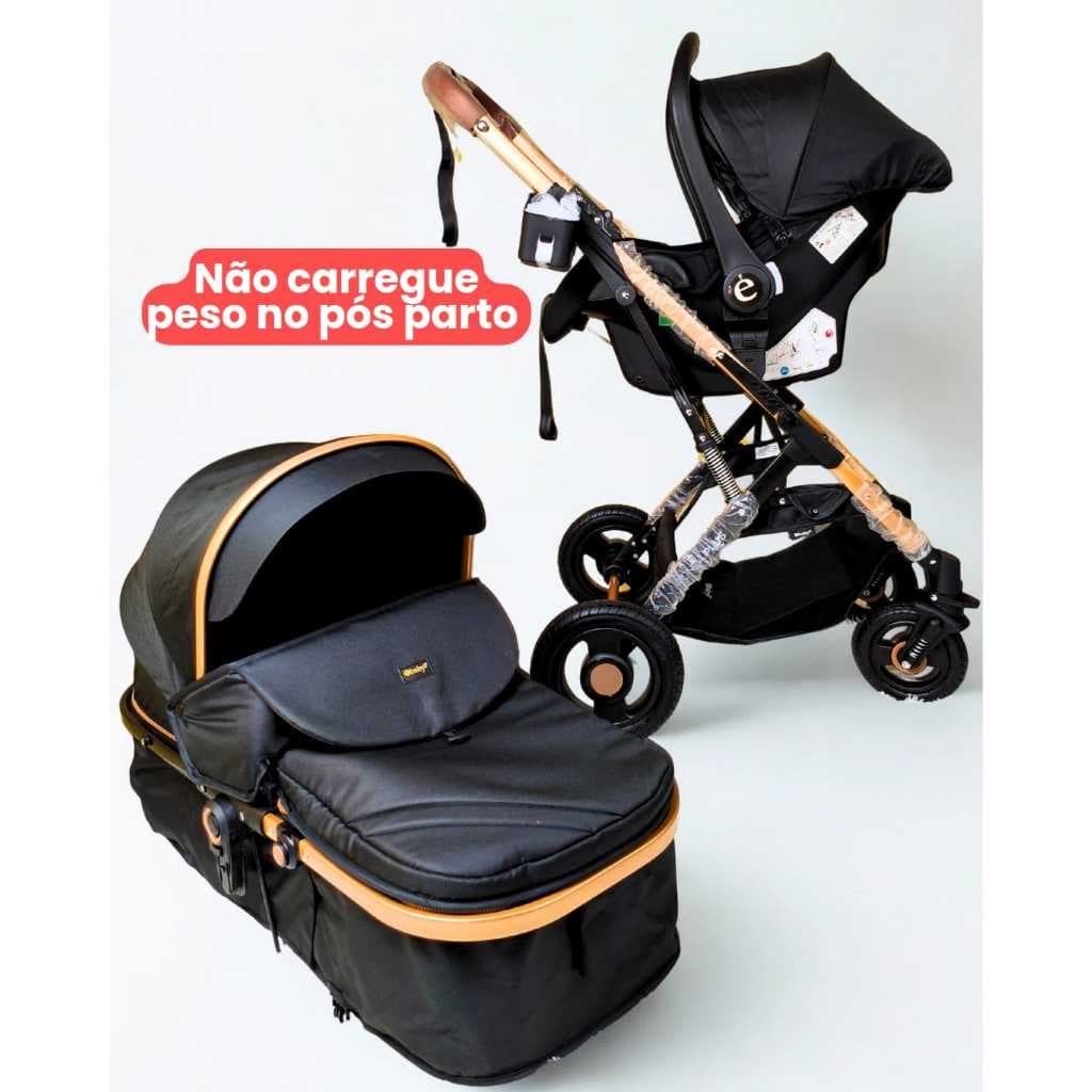 Kit Carrinho de bebê Luxo com Bebê Conforto, Amortecedores, Rodas Grandes,Leve resistentes, Até 25Kg