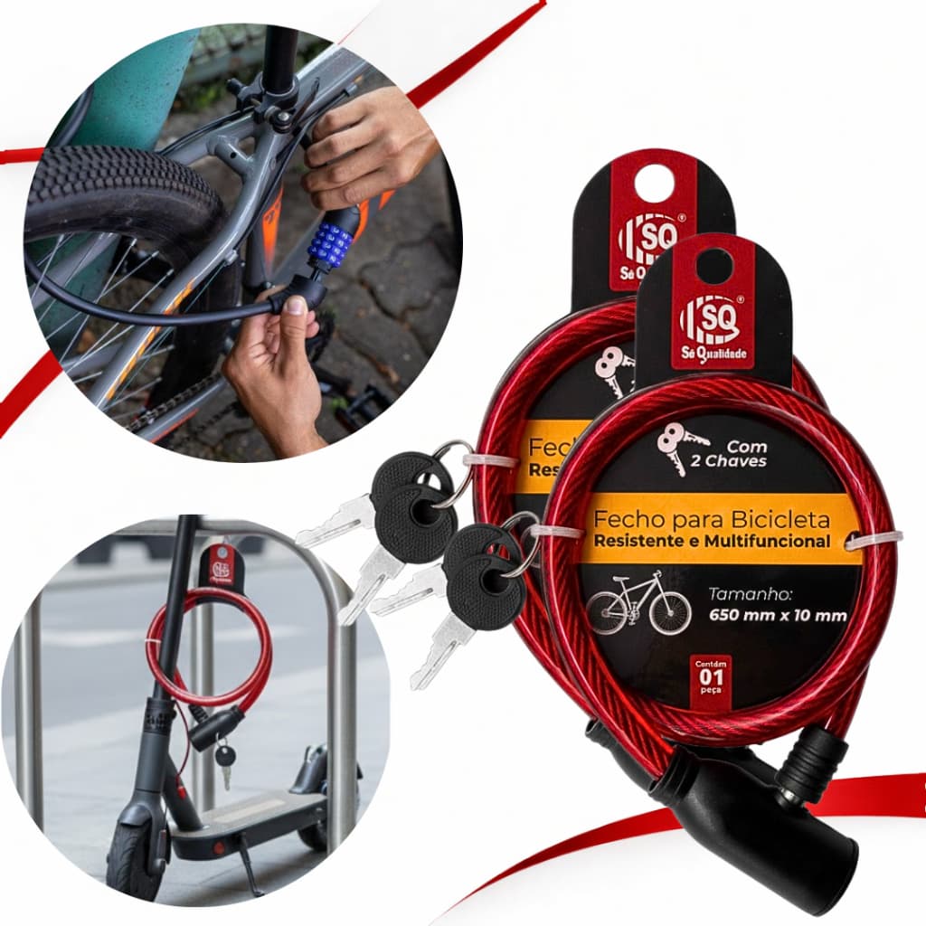 Corrente Cadeado Bicicleta Trava de Segurança Com Chave Anti Furto 650 x 10 mm