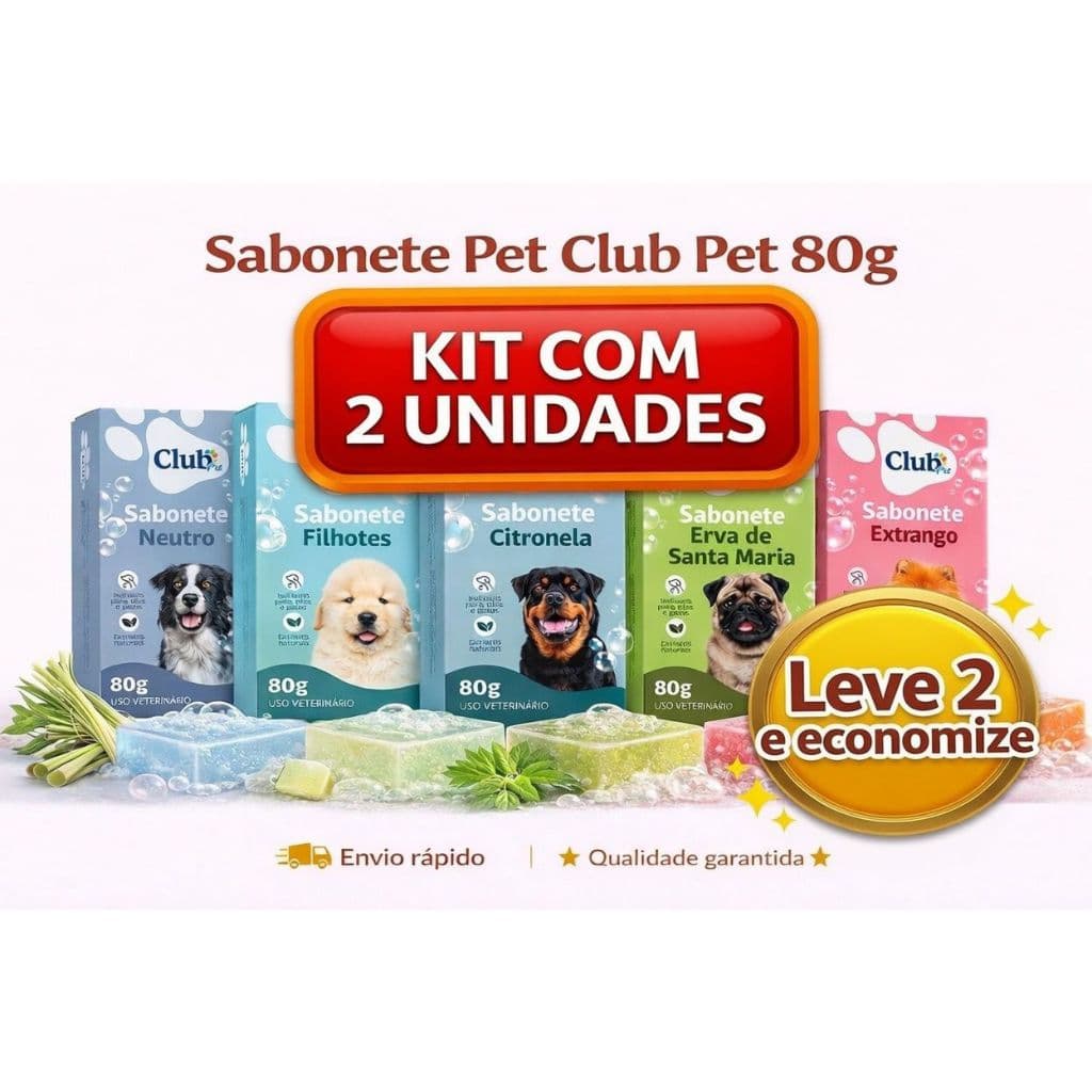 KIT 2 Sabonetes Pet Club Pet 80g para Cães e Gatos – Diversos Aromas