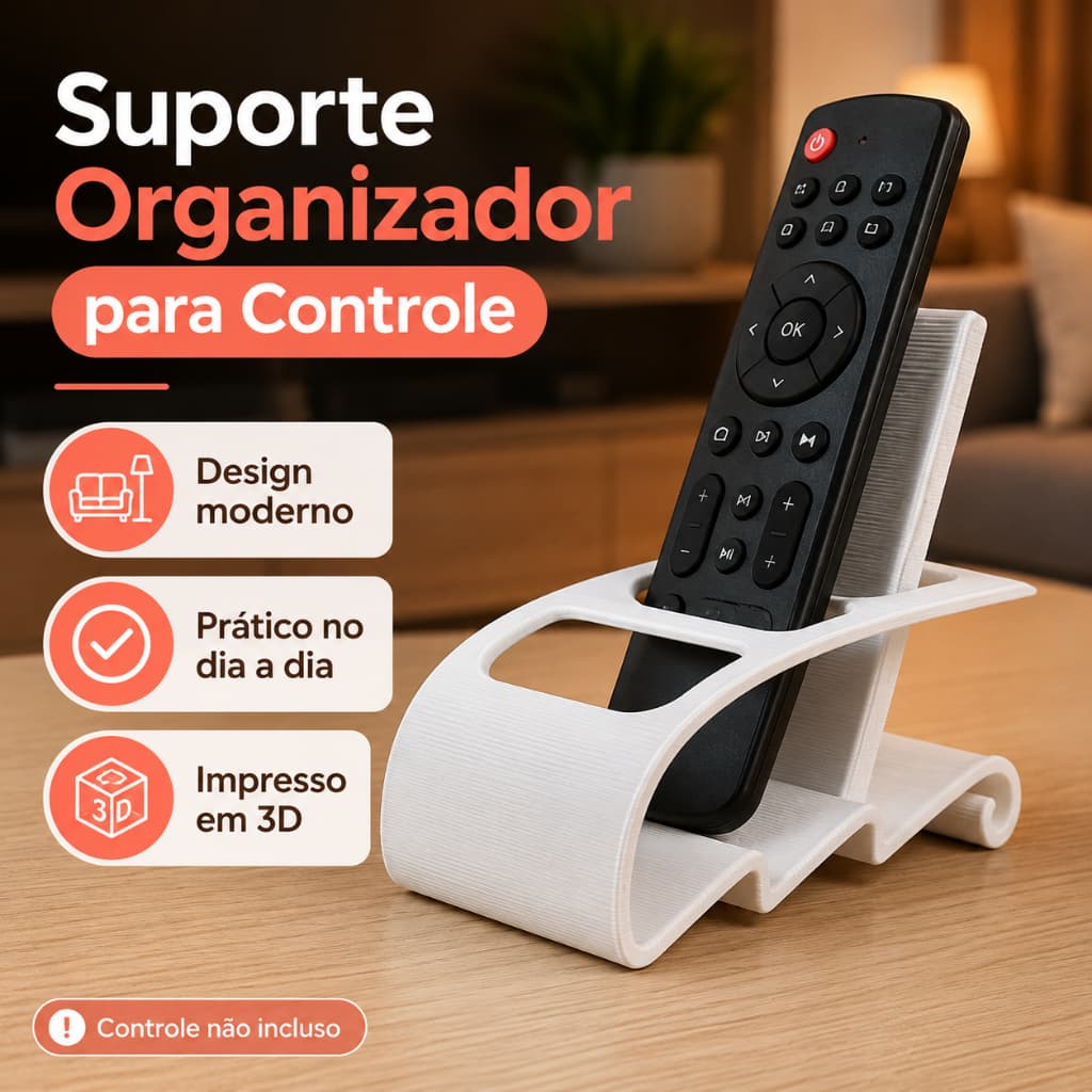 Suporte para Controle Remoto 3D Organizador de Mesa Rack Branco Preto
