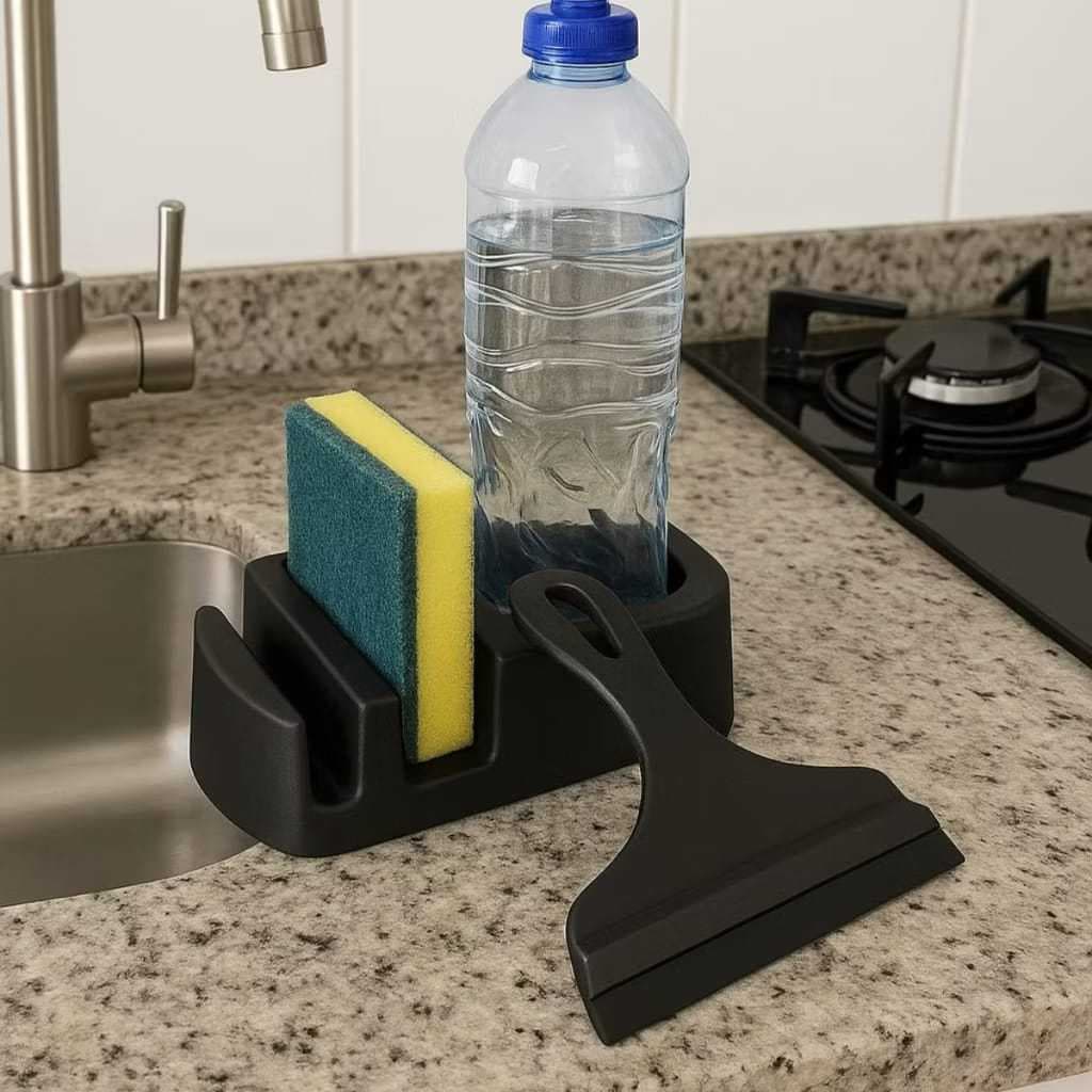 Kit Organizador De Pia Cozinha 2 Pçs Porta Detergente E Rodinho Prático Premium