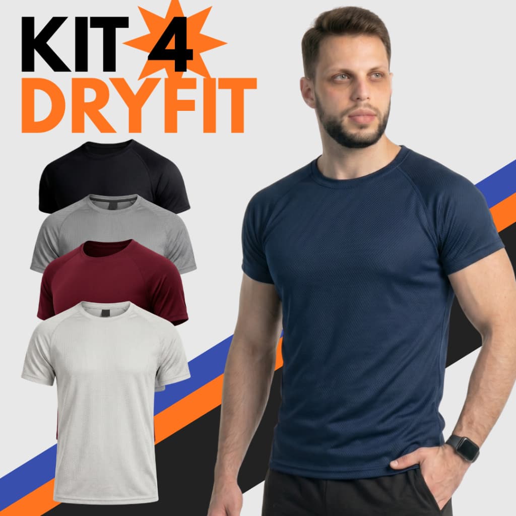 Kit 4 Camisas Dry Fit Tipo Furadinha Para Treino Academia Esportes Corrida Gola Redonda Slim Fit