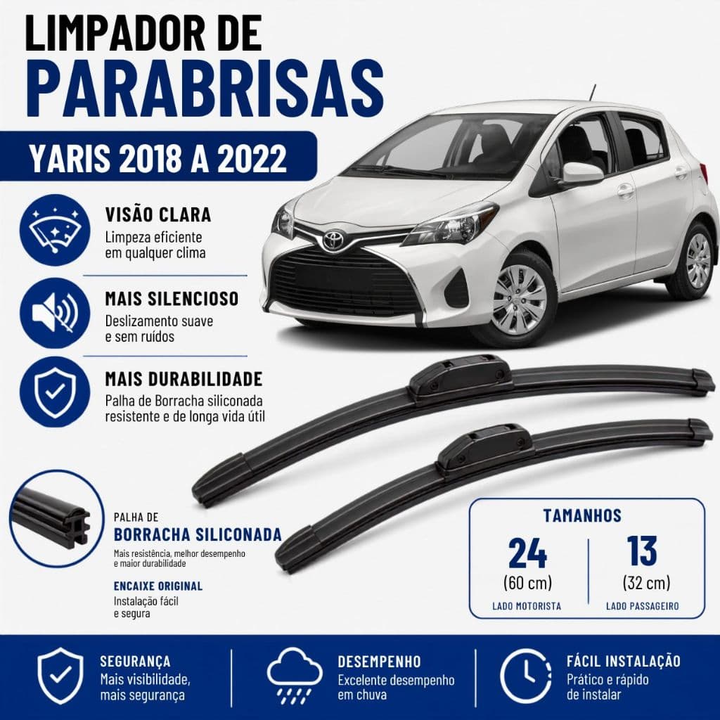 Par Palheta Limpador ParaBrisa Yaris 2018 2019 2020 2021 2022 2023 2024 Silicone