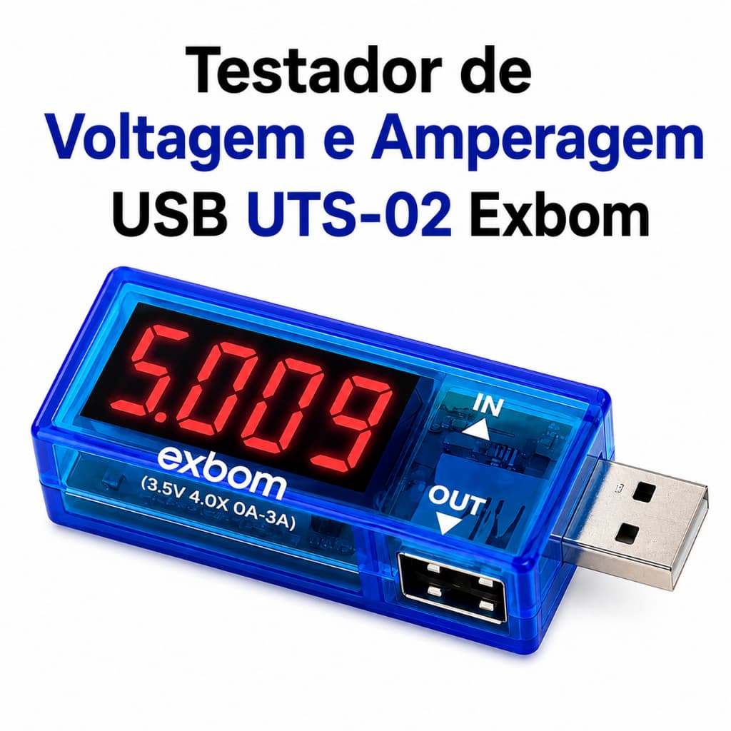 Testador USB de Voltagem e Amperagem Voltímetro Universal Exbom