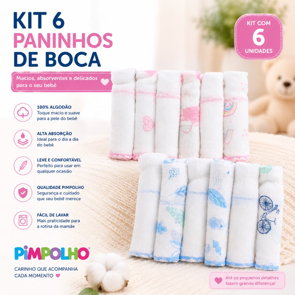 Pano de boca para bebê  Kit com 18 unidades