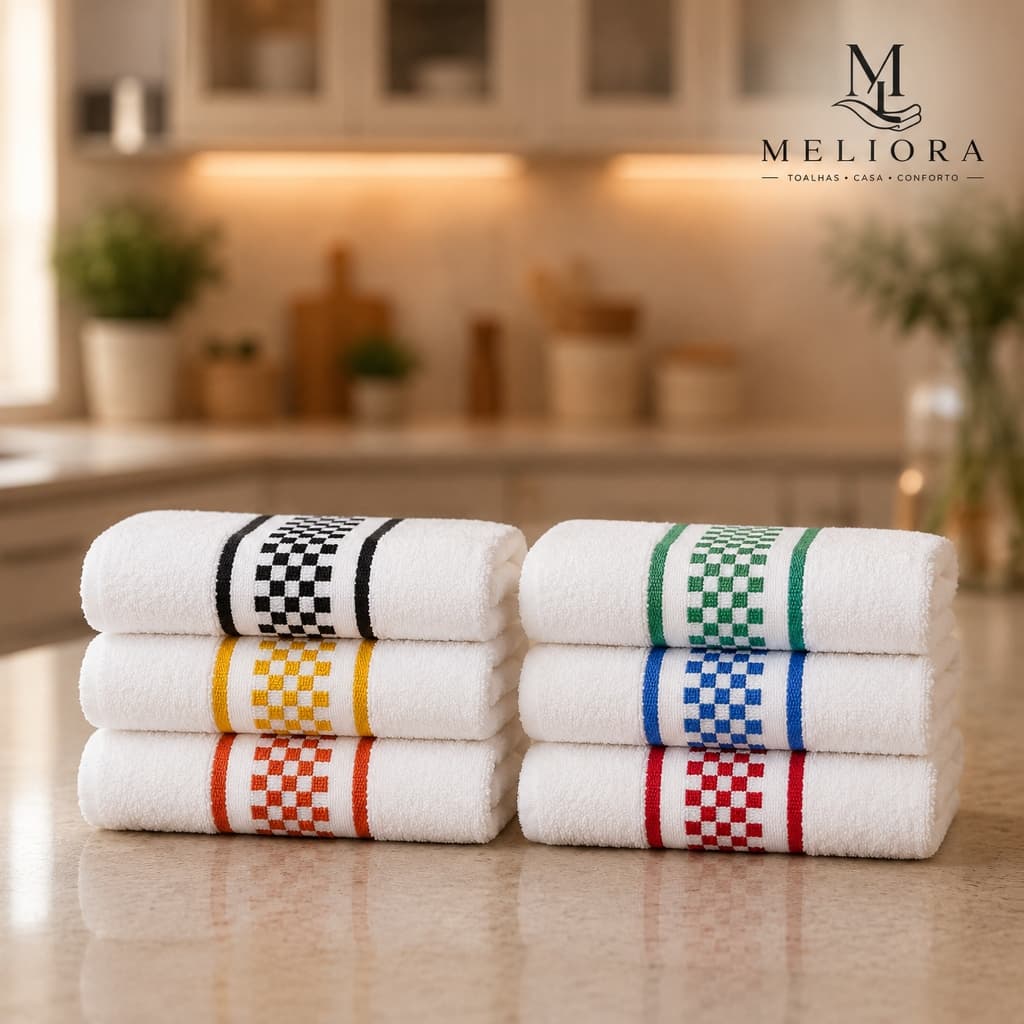 Kit 6 Panos de Prato Jacquard Premium 45x70 Algodão Alta Absorção Toque Macio Gourmet Luxo