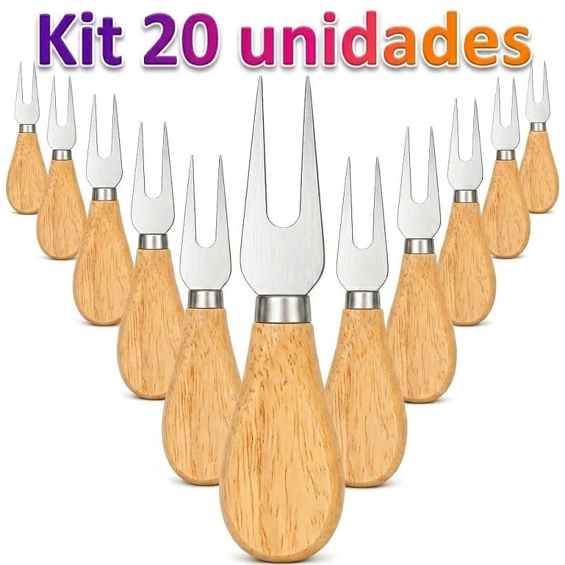 Kit 20 Garfos Aço Inox Garfinho Para Queijo Frios e Petiscos (Nao Inclui Faca e Espatula)