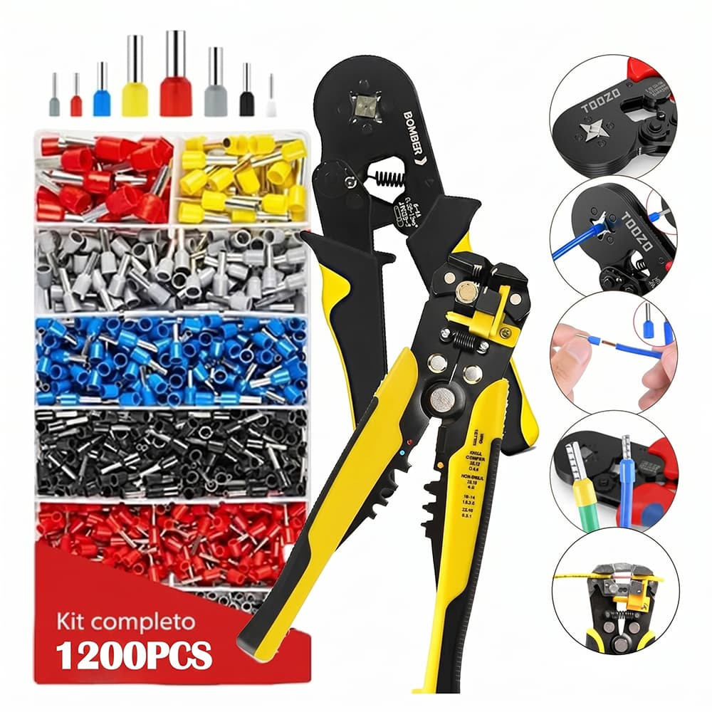 Kit Completo 1200pcs Alicate Crimpador Terminal E Decapador Descascador Fio Eletricista
