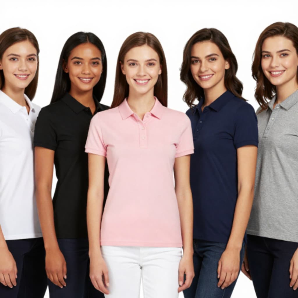 Kit 5 Blusas Polo Feminina Baby Look Piquet Confortável Para Uniforme
