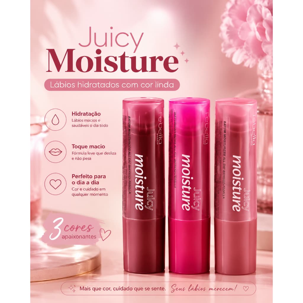 Batom Juicy Moisture Hidratante Labial com Cor - Efeito Natural e Brilho
