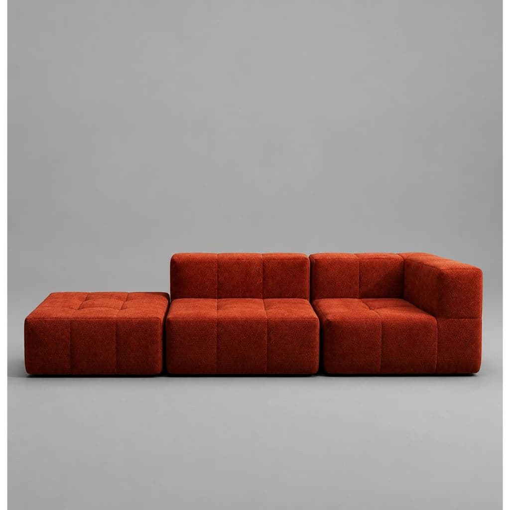 Sofá Modular Bouclé 2 Lugares Com Puff Sala Quarto Vai na Caixa