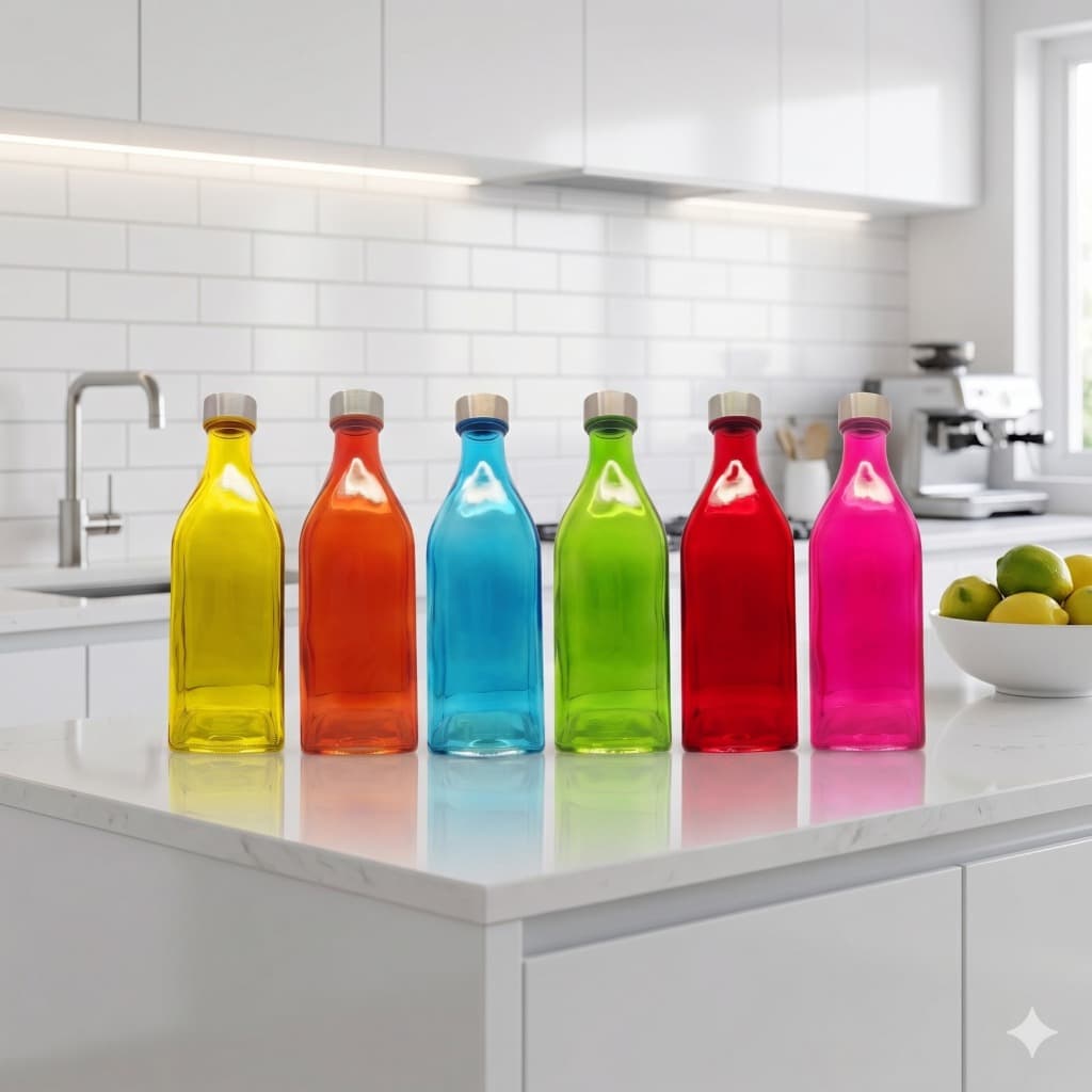 Garrafa de Vidro 1 litro Tampa de Inox Água Suco para Geladeira Scotch Tuut Várias Cores