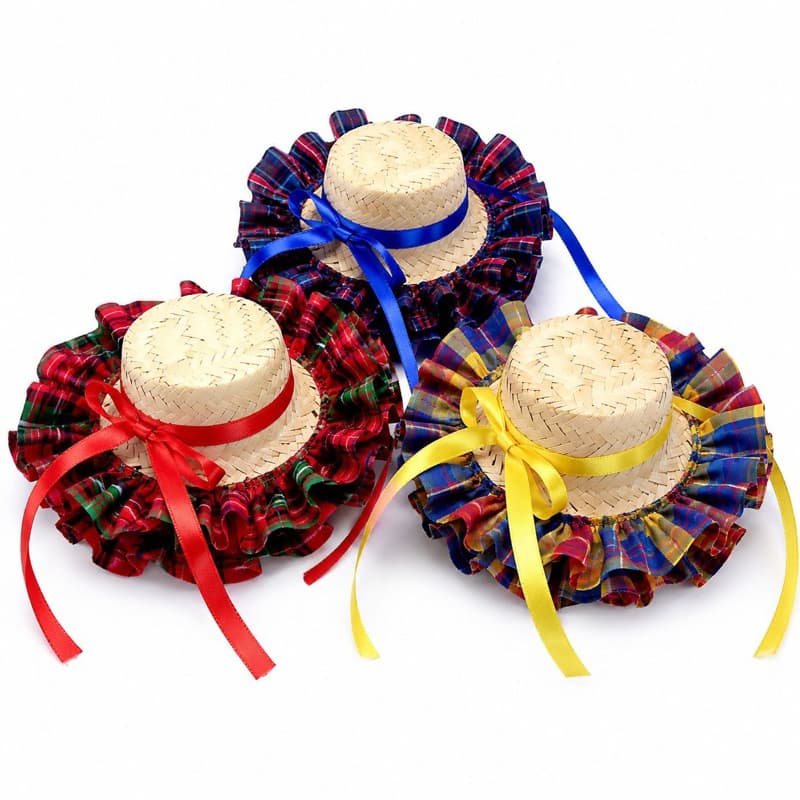 Chapéu Junino Infantil Decorado Cabdres Com Fita Azul Festa Junina Quadrilha Caipira