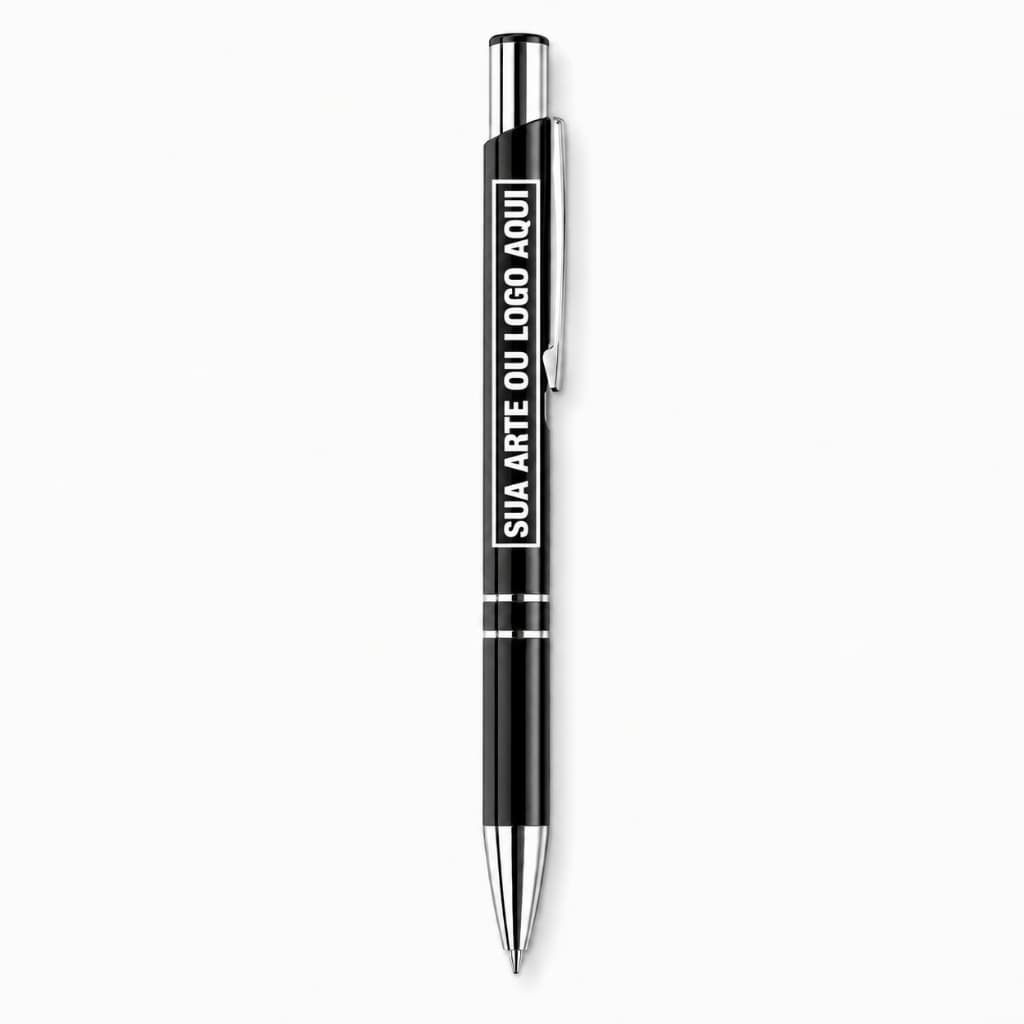 Kit Canetas Esferográfica Personalizada Nome Logo Azul Metálica 1.0mm Acionamento Por Clique