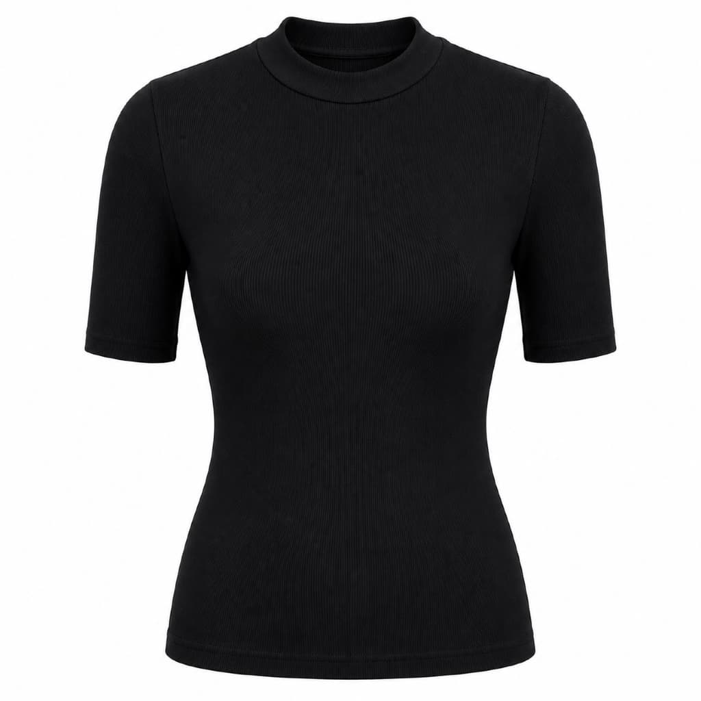 Blusa Manga 3/4  Curta Ribana Com Gola Redonda Moda Feminina Casual Uso Diario Basica Ribana Estampa