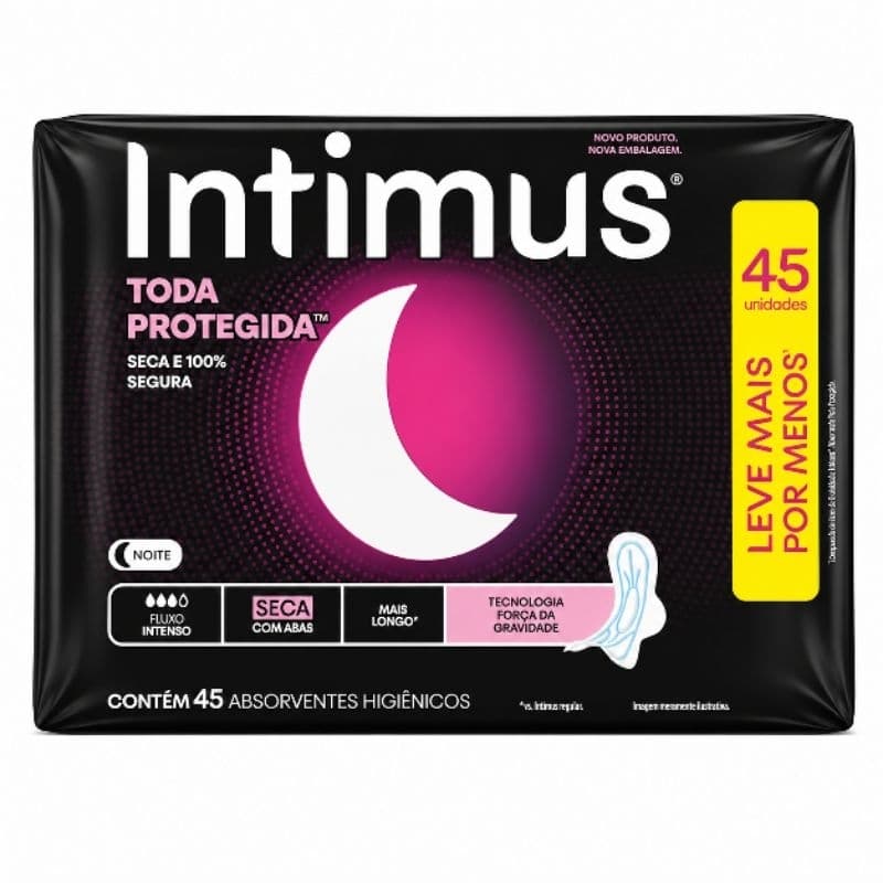 Absorvente Higiênico Intimus Noturno Seca Com Abas Toda Protegida 45 Unidades