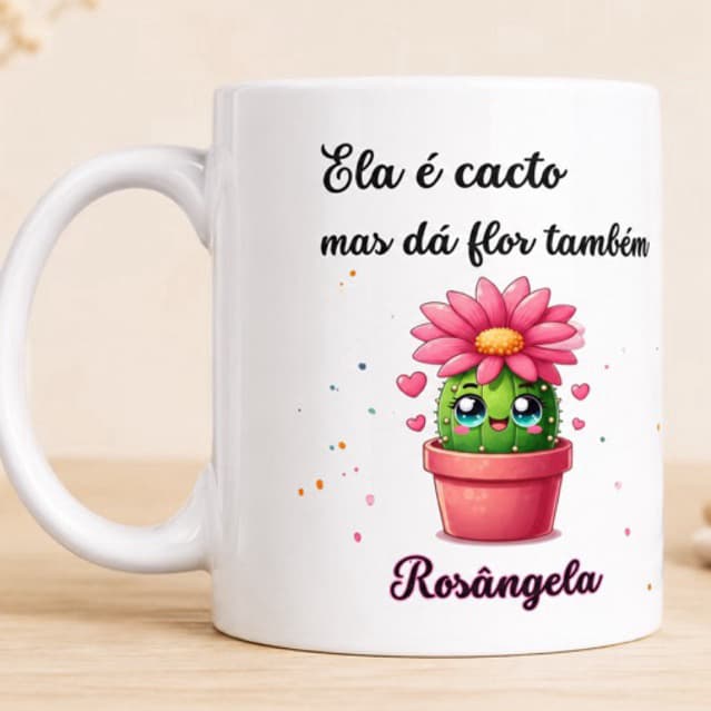 Caneca Personalizada com Nome+ chaveiro fio de malha + caixa visor coração/ Porcelana