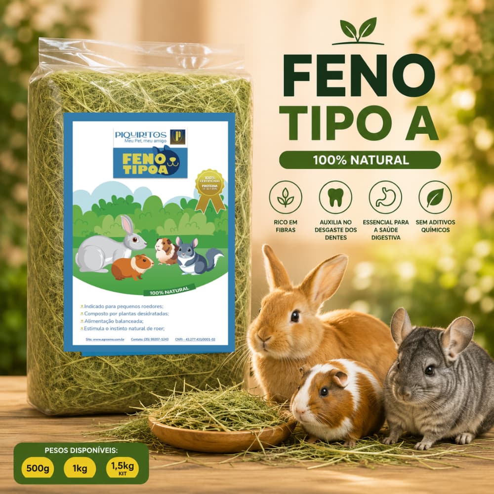 Feno Tipo A Para Coelho Porquinho Da Índia Chinchila Roedores Herbívoros Rico Em Fibras Natural Premium
