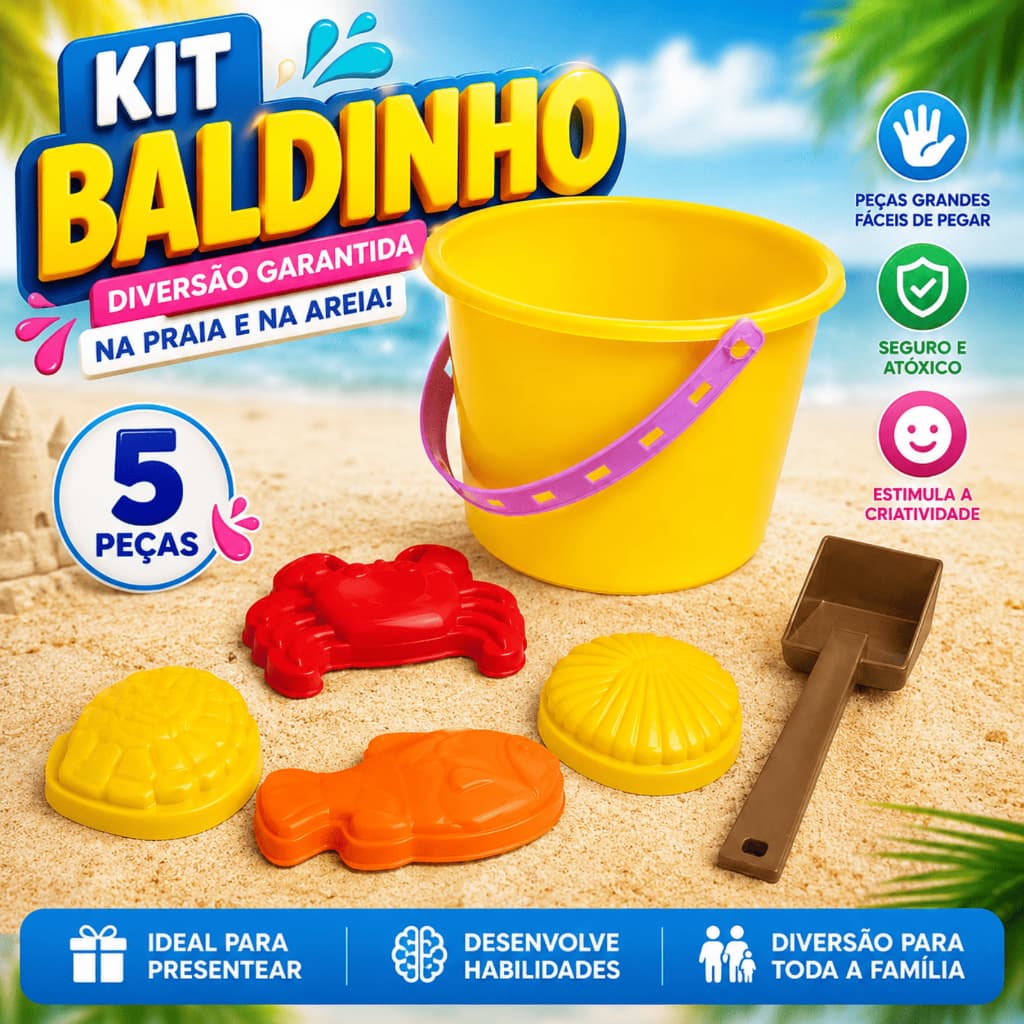 Kit Balde Praia Infantil Divplast Com Forminhas Coloridas Para Praia Areia Criança Diversão