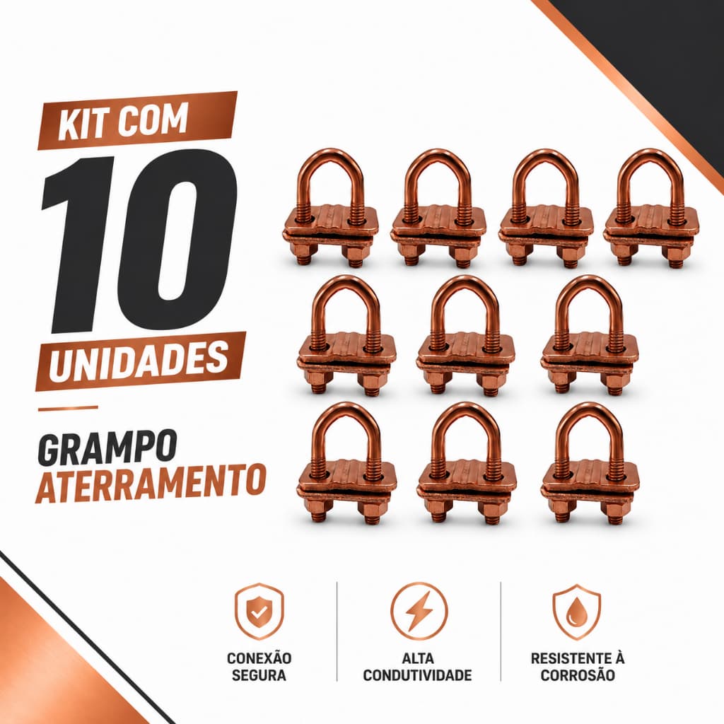 Kit 10 Conector Grampo Gtdu Haste Aterramento Cobre 1/2-5/8