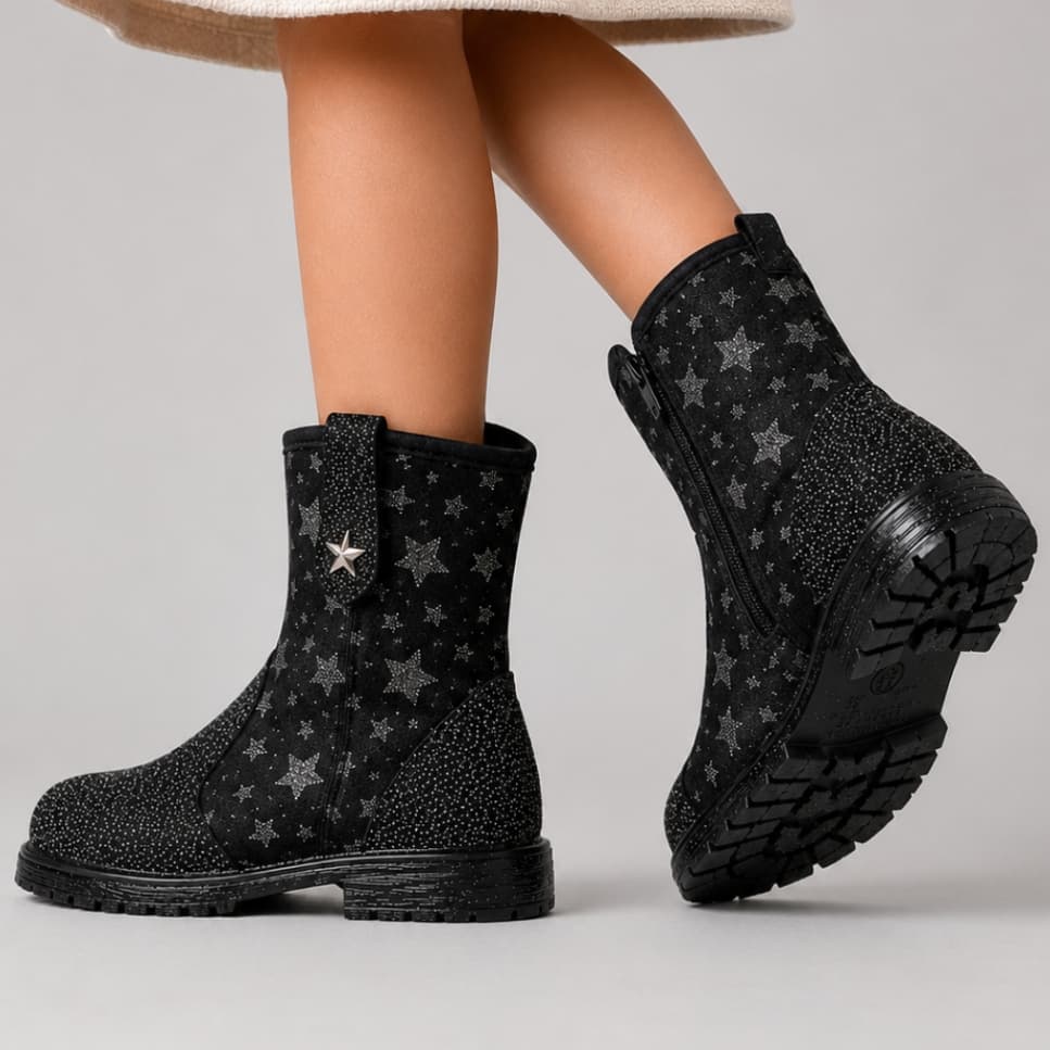 Bota Infantil Feminina Estrelas Brilhante Elegante Boiadeira Meninas Brilho
