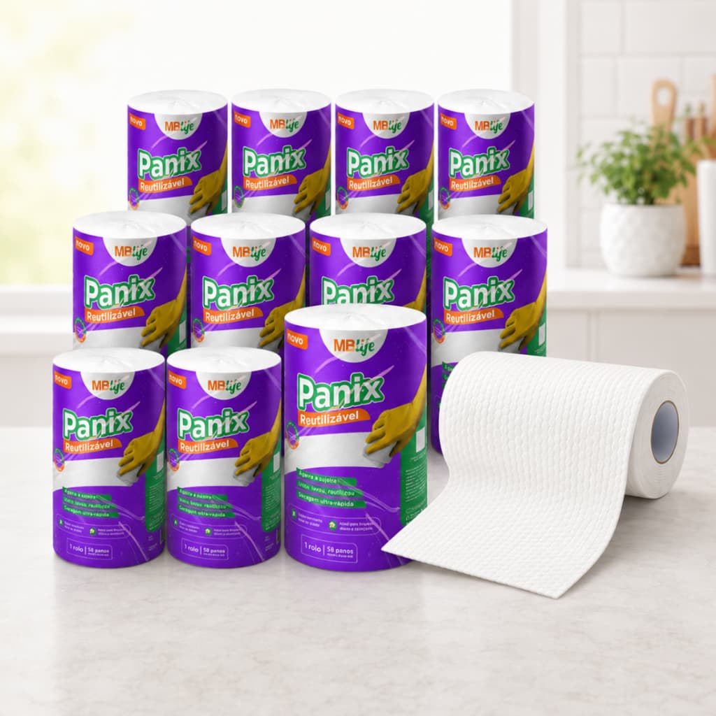Kit 12 Rolos Pano Reutilizável Multiuso 696 Panos Branco Toalha Lavável Picotado Alta Absorção