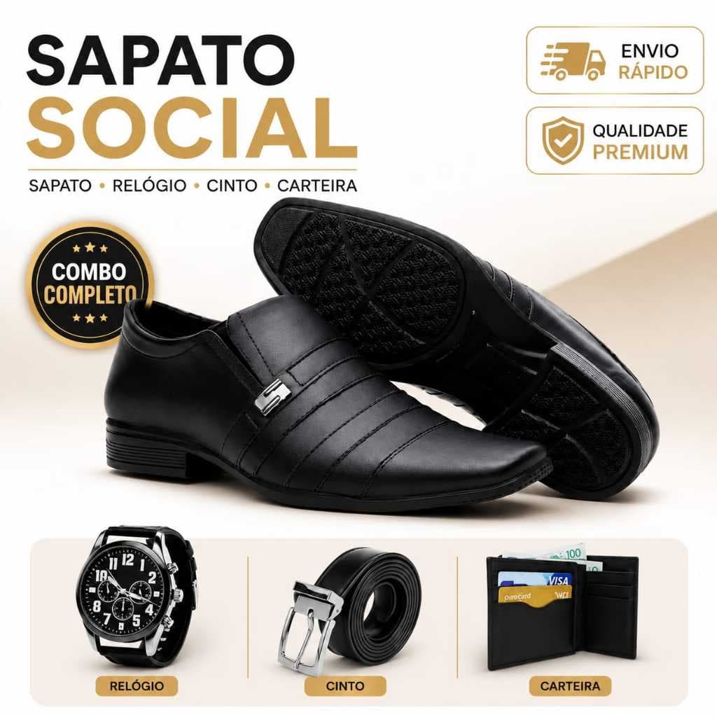 Sapato Social Masculino Monte seu Sapato Relógio Cinto  Carteira  Elegância modernidade