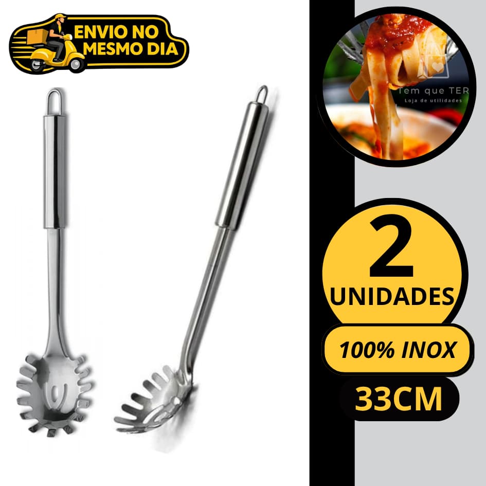 KIT 1/2 Pegador de Massas 100% Aço Inox GRANDE 33cm Profissional Colher para Servir Espaguete Macarrão Massa