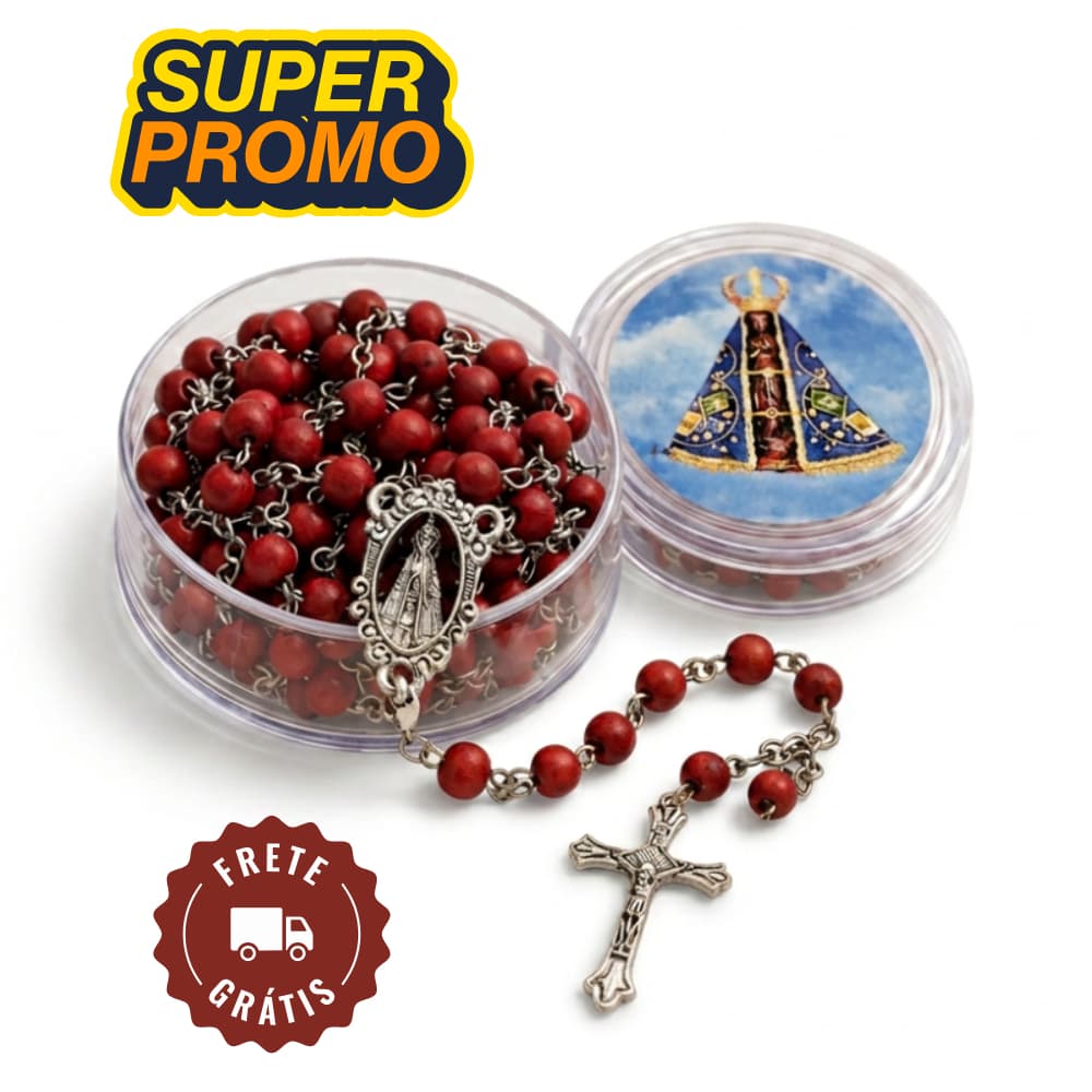 Kit Terços Perfumados Nossa Senhora Aparecida com Caixinha Acrílica Em Madeira Cheiro Rosas