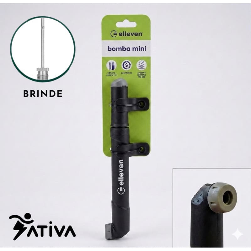 Bomba de Quadro Mini Elleven para Bike com Suporte (Bico Fino e Grosso)