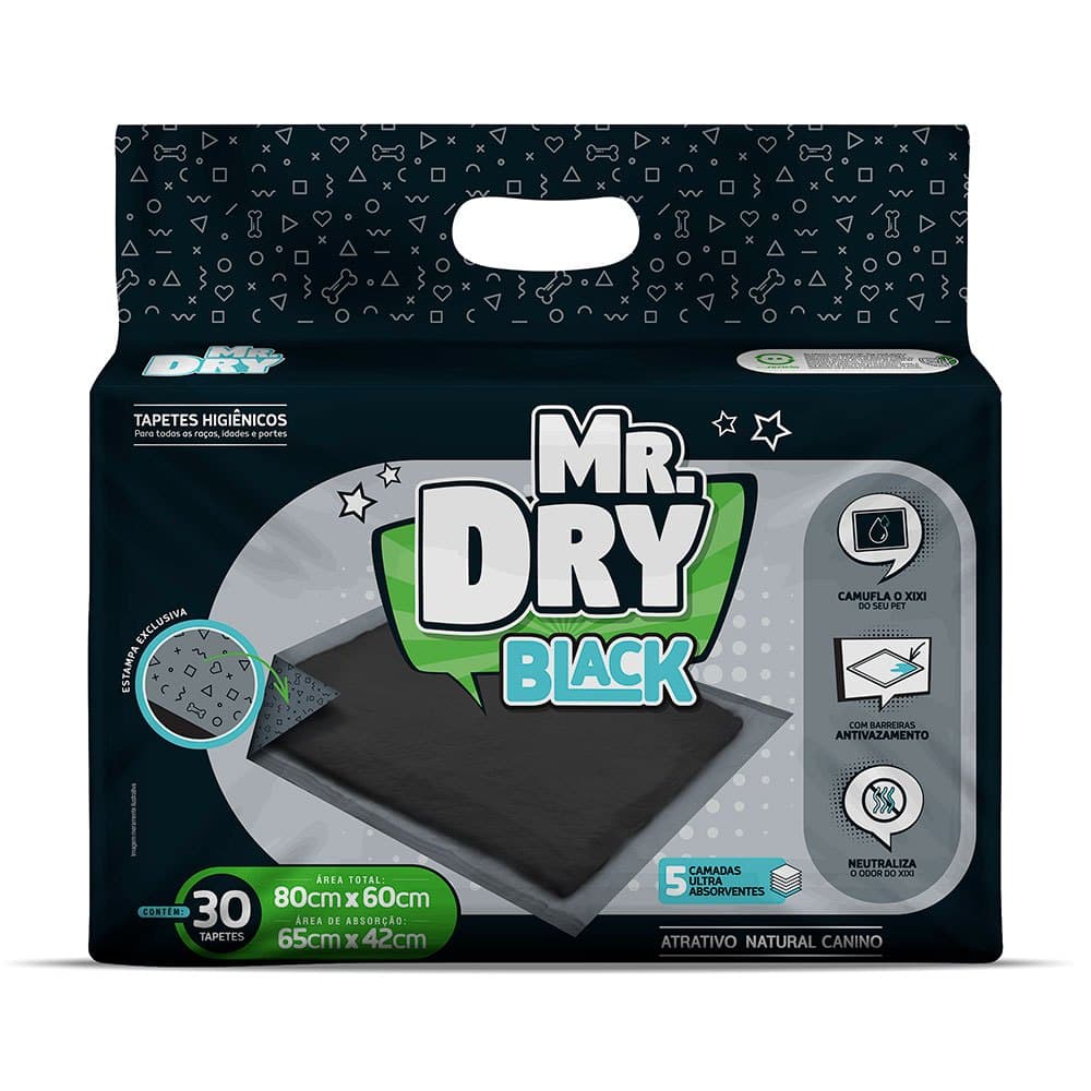 Tapete Higiênico Mr. Dry Black 80x60cm 30 Unidades