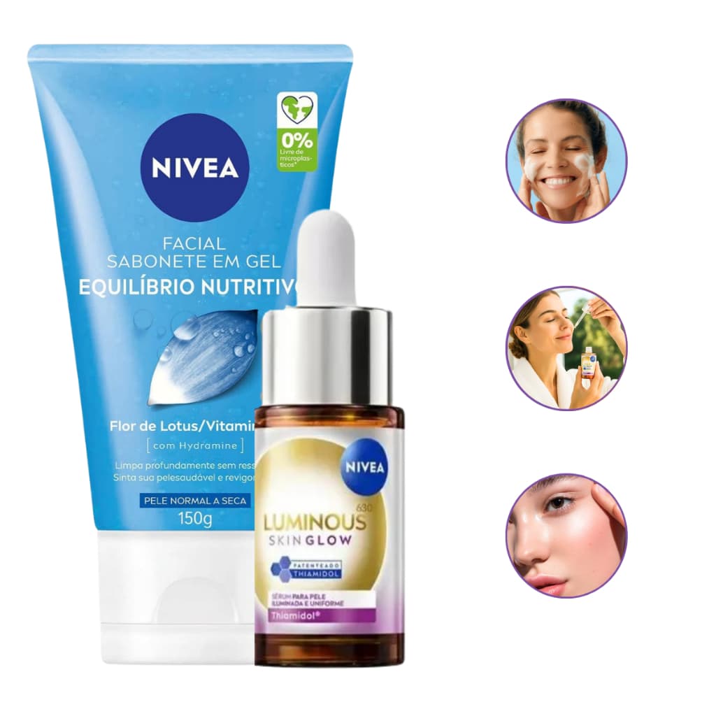 Kit Sabonete Em Gel Nutritivo Facial + Sérum Luminous Skin Glow Facial Nivea