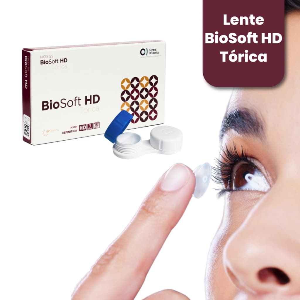 LENTE TÓRICA EIXO 100° CIL -1,75 CX3 BIOSOFT HD PARA ASTIGMATISMO TROCA MENSAL
