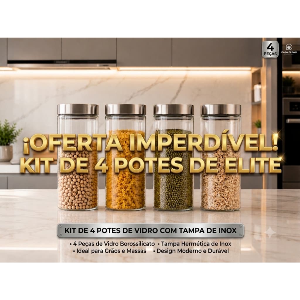 Potes Herméticos 2 litros De Vidro Com Tampa Inox 4 Unidades