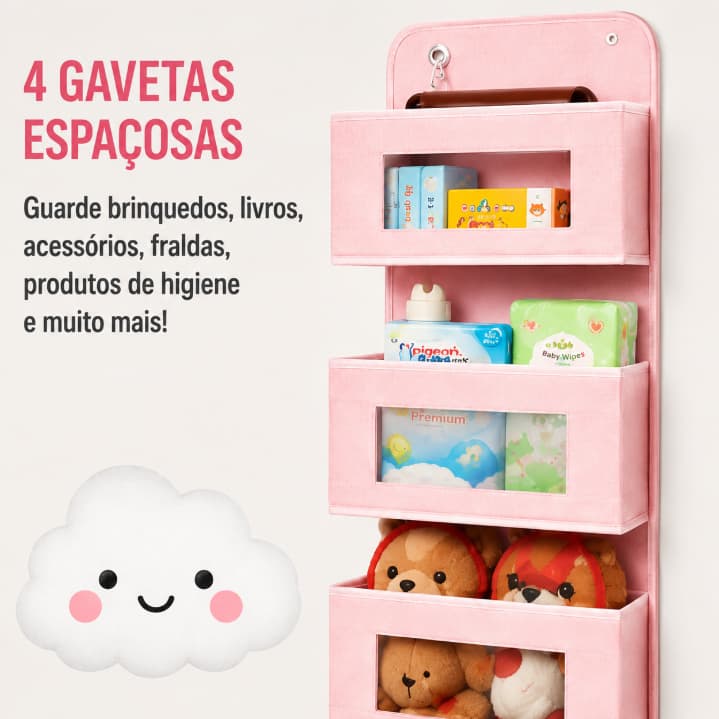 Organizador Suspenso com 4 Compartimentos e Visor Transparente | Ideal para Porta, Closet e Banheiro