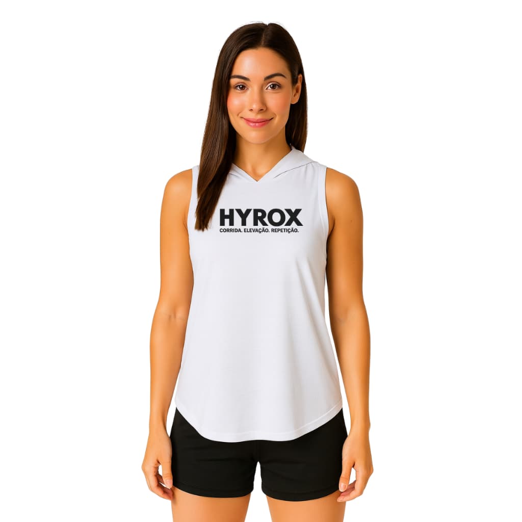 Regata Feminina Com Capuz Estampa Hyrox Corrida, Elevação , Repetição Regata tapa Bumbum
