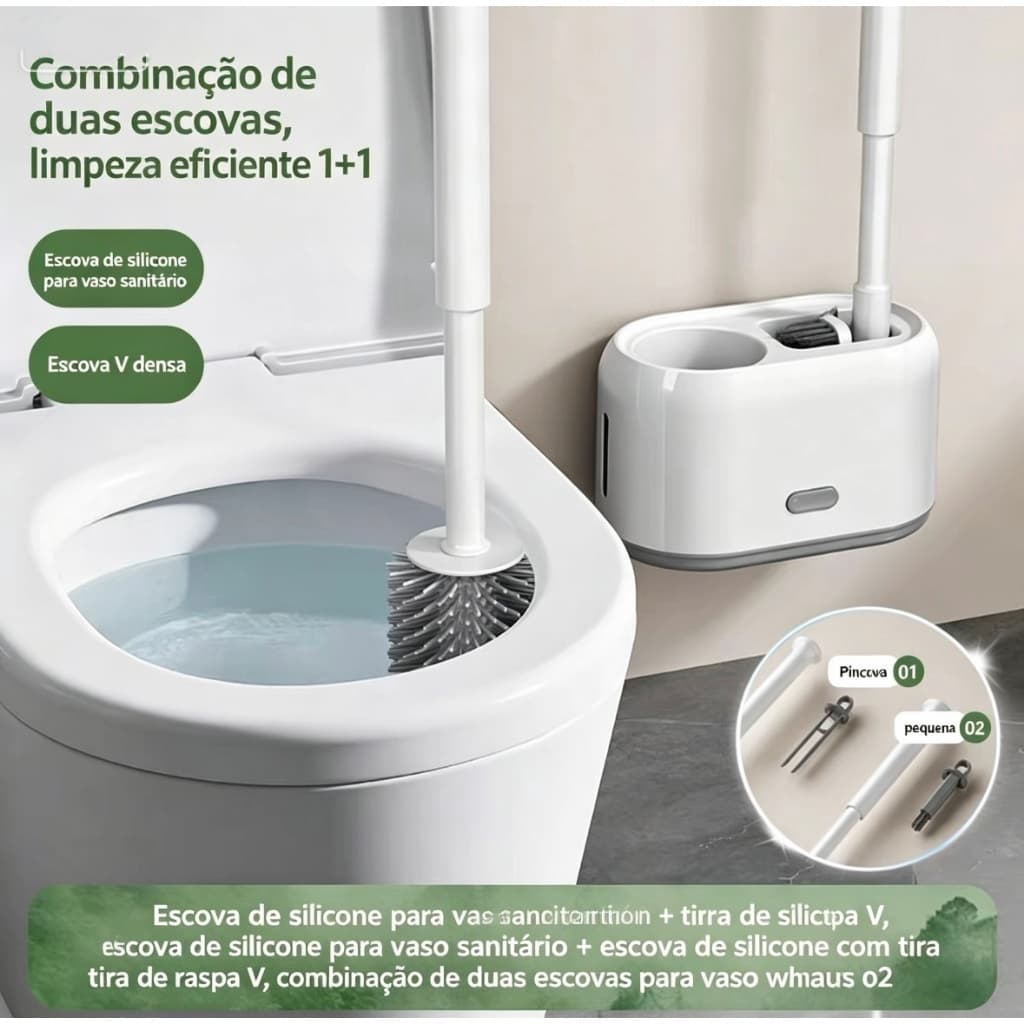 Escova Sanitária De Vaso 4 Em 1 Silicone Com Suporte