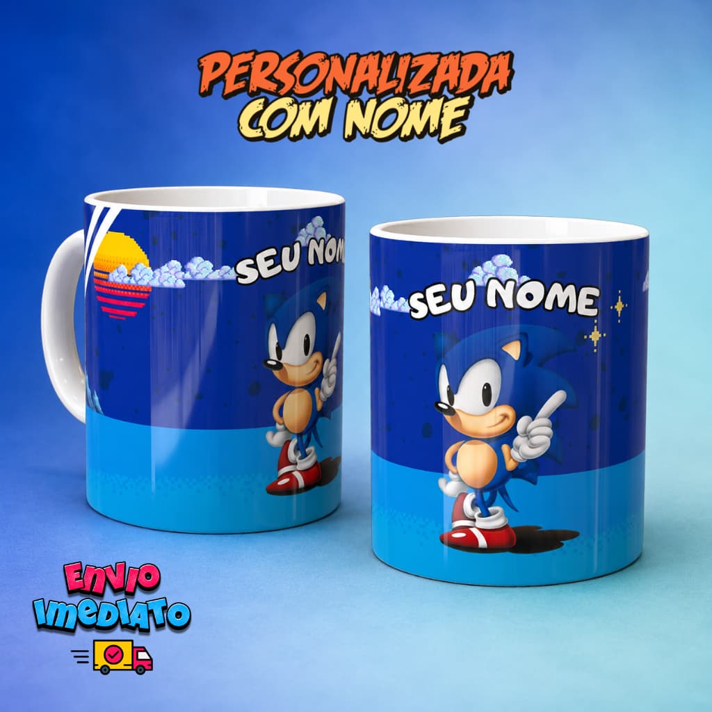 Caneca Sonic Personalizada Com Nome Presente Gamer Coleção Sonic