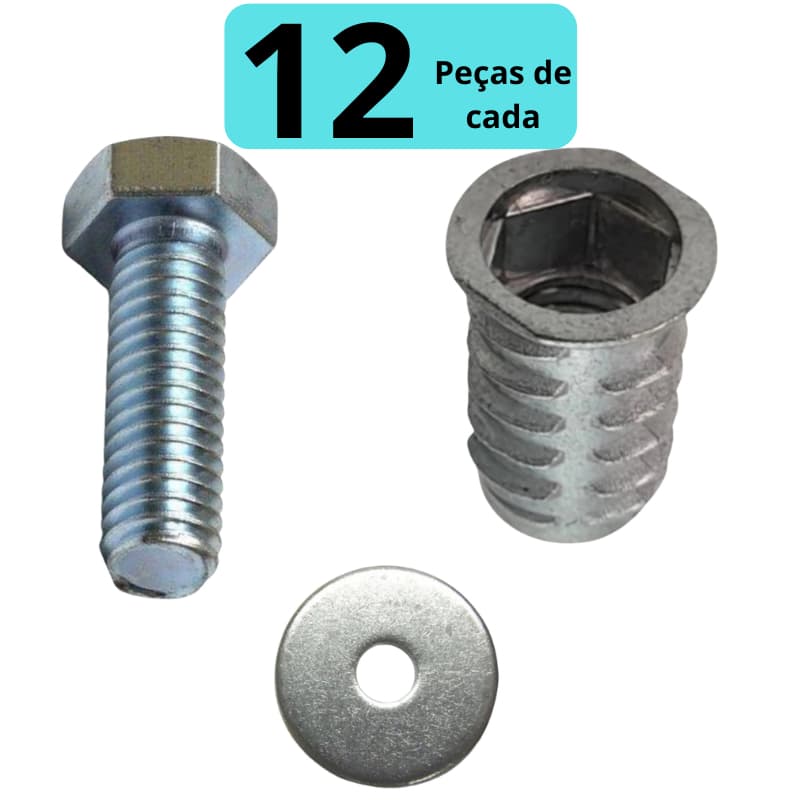 Kit Bucha Americana 1/4" Com Parafuso Sextavado 1/4 x 1"(2,5CM) e Arruela 36 Peças - 12 de Cada