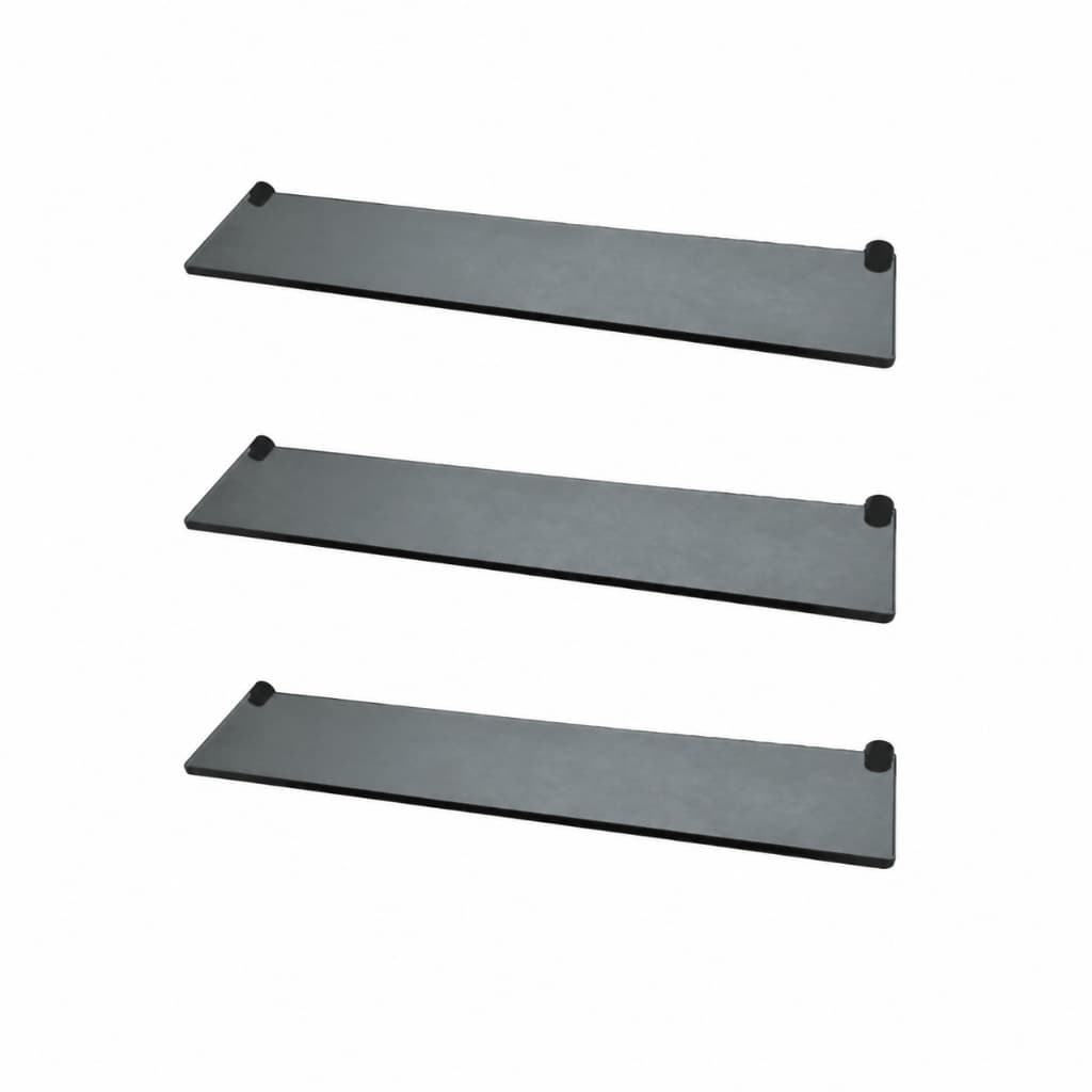 KIT 3 Prateleiras Vidro Fumê 50x10cm 8mm com Suportes Pretos
